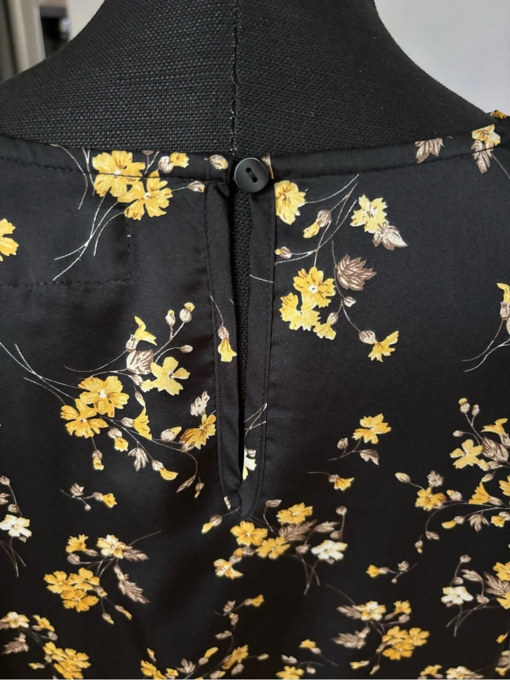 Melloday Black Yellow Floral Ruffle Blouse XL Smocked Waist Long Sleeve Top